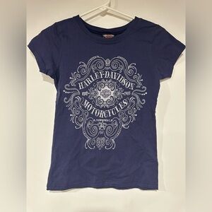 Harley Davidson Women’s M Blue Graphic T Shirt Delaware